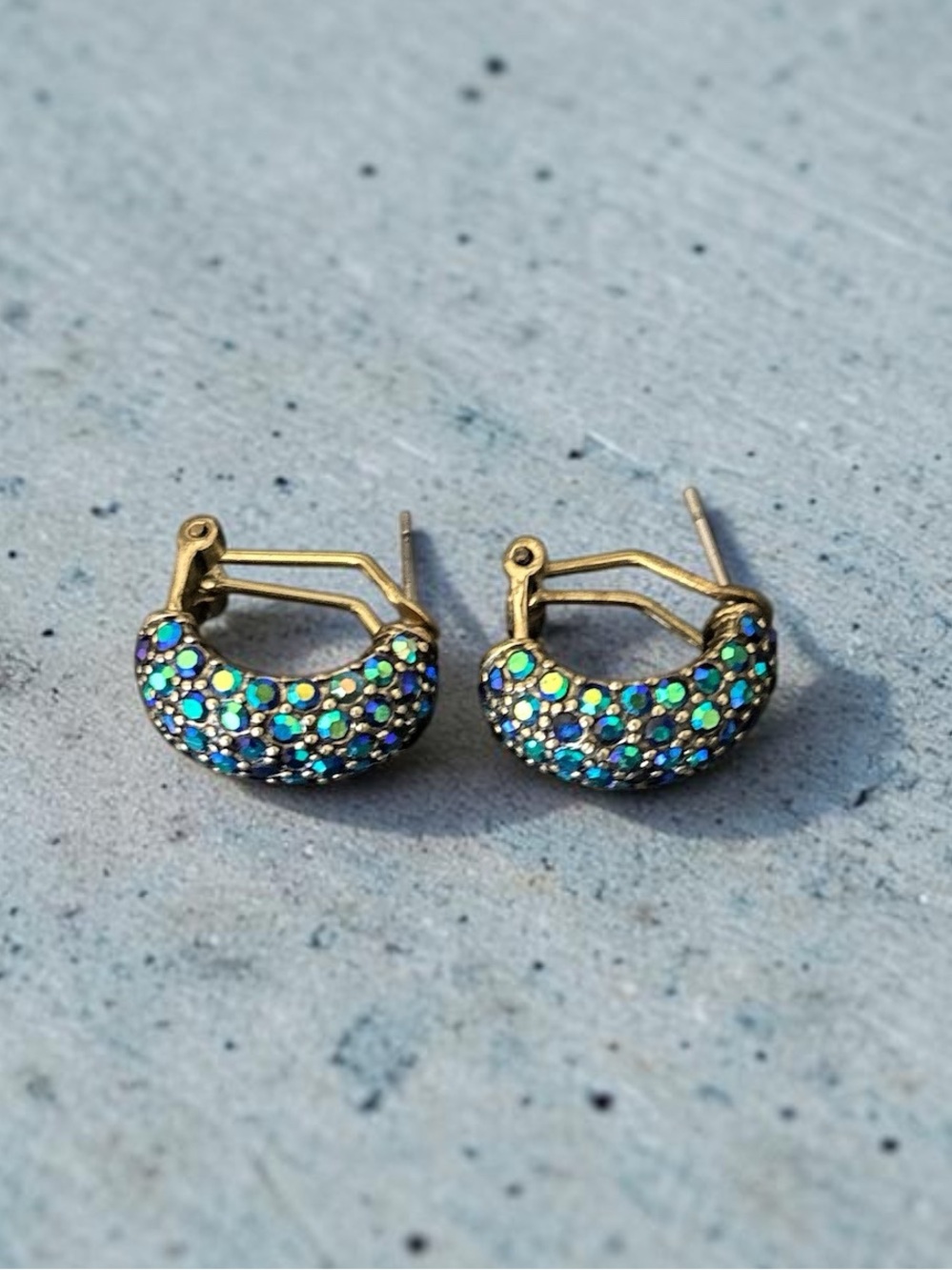 Heidi Daus "Hugs from Heidi" Crystal Half Hoop Earrings Omega Gradient Aqua AB